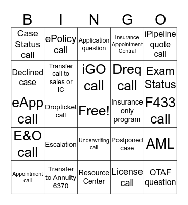 Queue Call Bingo Card