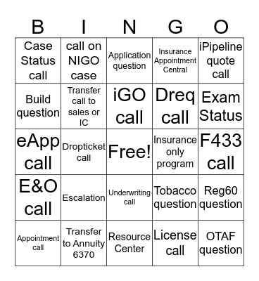 Queue Call Bingo Card