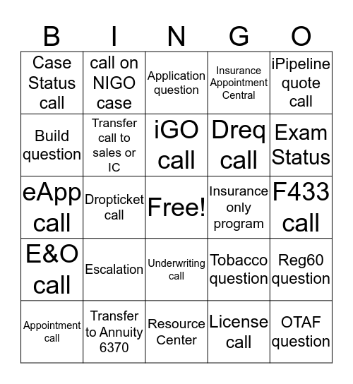 Queue Call Bingo Card