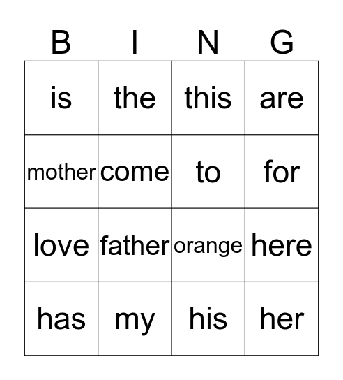 Esrah's Service Words Bingo Card