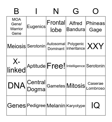 Social Genetics Bingo Card