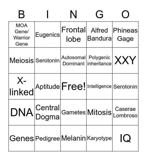 Social Genetics Bingo Card