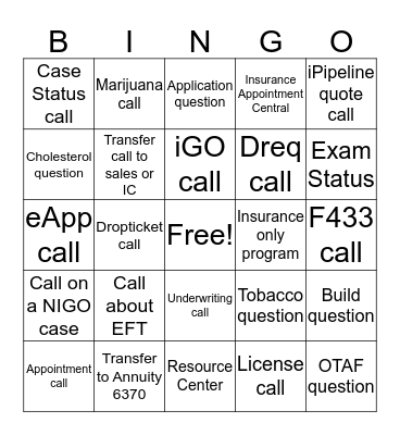 Queue Call Bingo Card