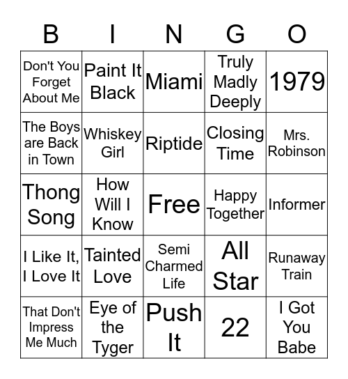 Game 7 - Song Title Bingo Card