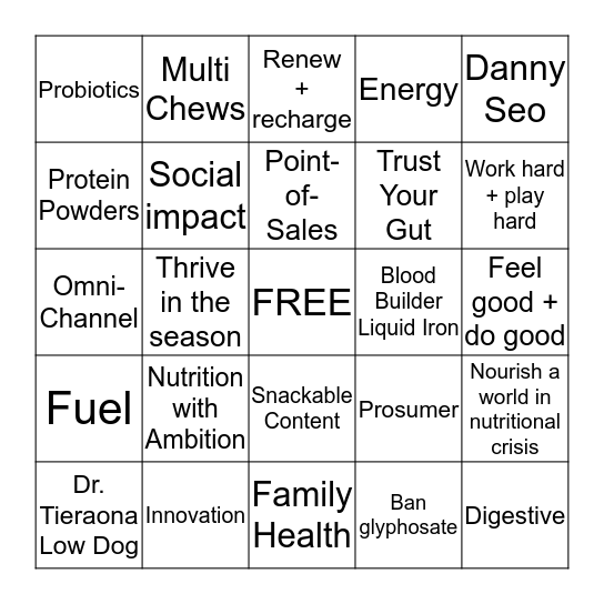 MegaFood Bingo Card