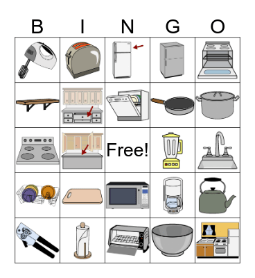 Kitchen Nouns Bingo Card