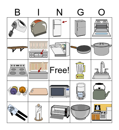 Kitchen Nouns Bingo Card