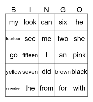 Sight Words 1 Bingo Card