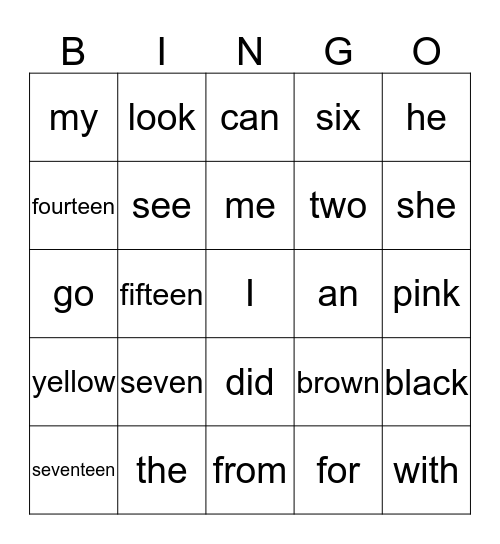 Sight Words 1 Bingo Card