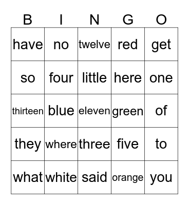 Sight Words 2 Bingo Card