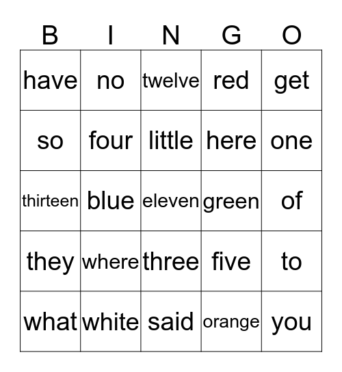 Sight Words 2 Bingo Card