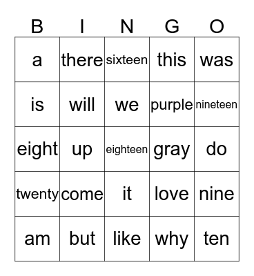 Sight Words 3 Bingo Card