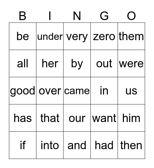 Sight Words 4 Bingo Card