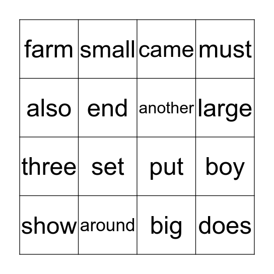 141-160 Bingo Card