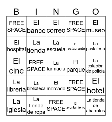 Spanish Bingo - Places Bingo Card