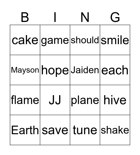 Silent-E / Trick Words Bingo! Bingo Card