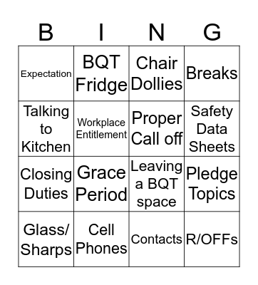 Banquets Bingo Card