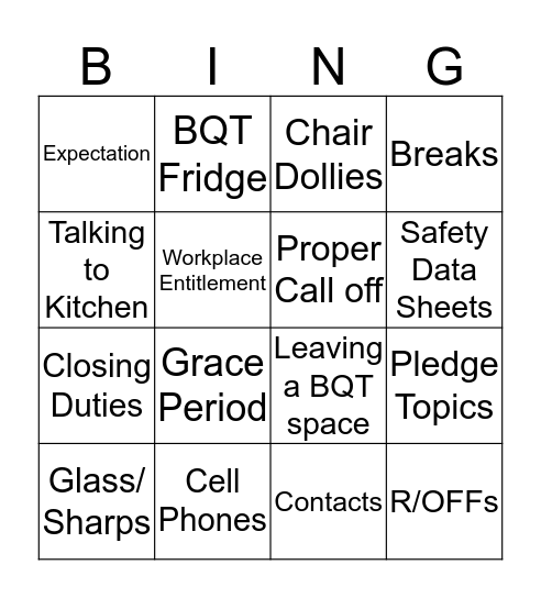 Banquets Bingo Card
