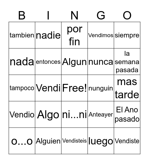 Spanish Bingo Card