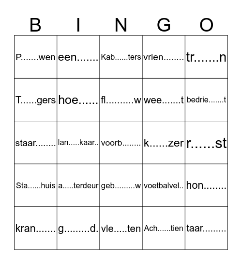Taal Bingo Card