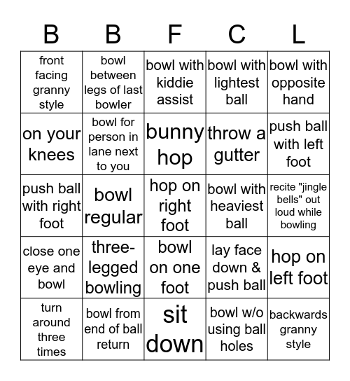 BBFCL Bowling Bingo Card