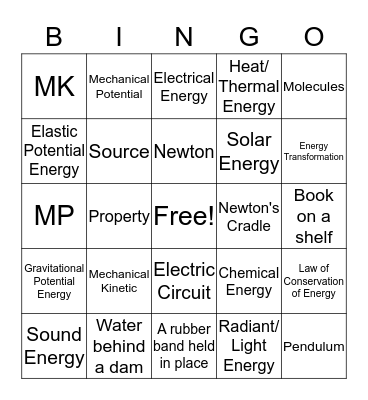 ENERGY  Bingo Card