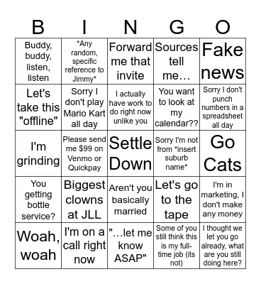 Cronin Bingo Card