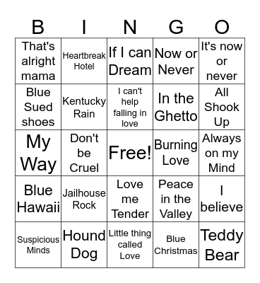 Elvis Bingo Card