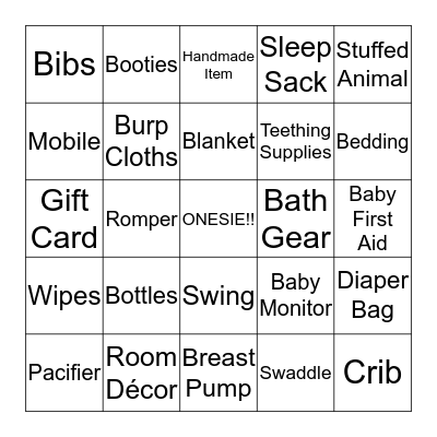Baby Shower Gift Bingo Card