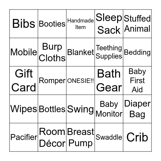 Baby Shower Gift Bingo Card