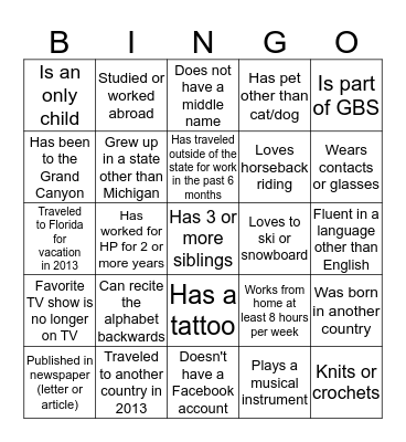 Detroit YEN BINGO Card