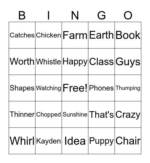 Untitled Bingo Card