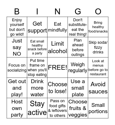 AVOIDING HOLIDAY WEIGHT GAIN Bingo Card