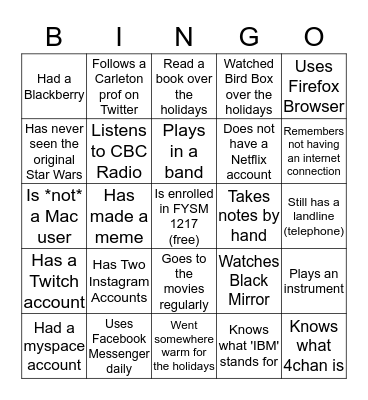 FYSM 1217-B Bingo Card