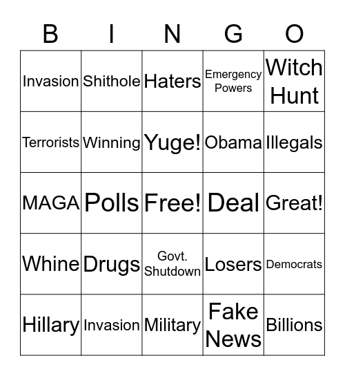 TRUMP BORDER WALL BINGO Card