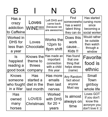 Social Work Bingo Card