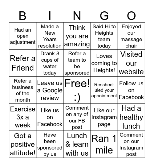 2019 Bingo Card