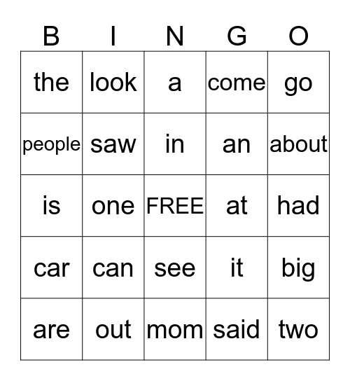 Level C Sight Word Bingo Card