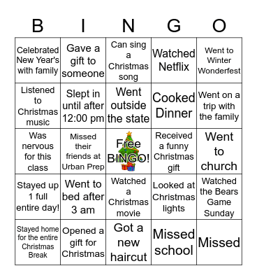 Winter Break Ice-Breaker Bingo Card