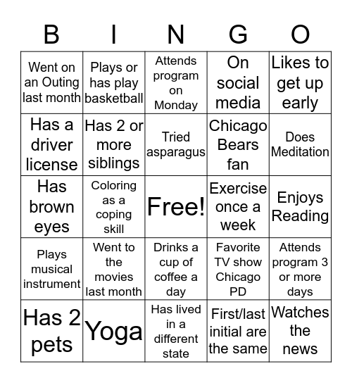Getting Acquaint  Bingo Card