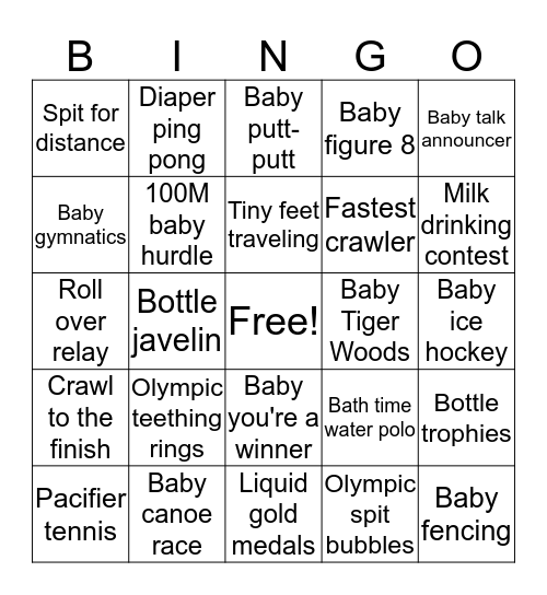 Winter Baby Olympics Bingo Card