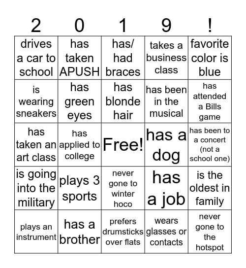 2019! Bingo Card