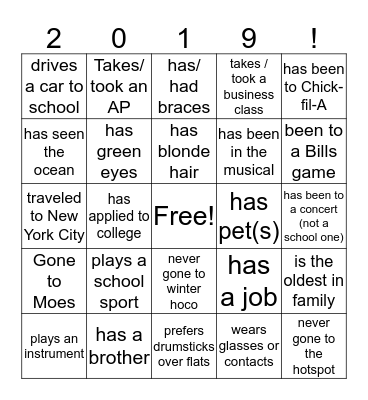 2019! Bingo Card