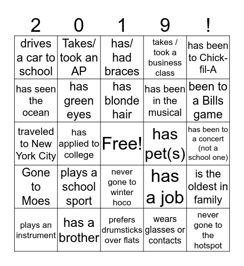 2019! Bingo Card