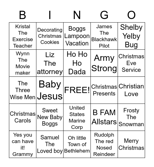 Boggs Family Christmas 2013  Bingo Card