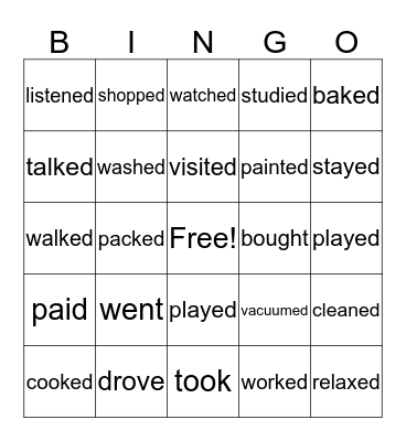 Verbs (Past Tense) Bingo Card