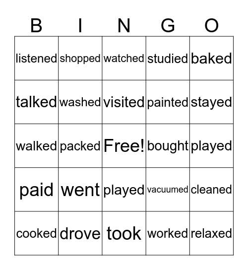 Verbs (Past Tense) Bingo Card