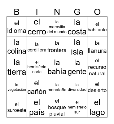 La geografía Bingo Card