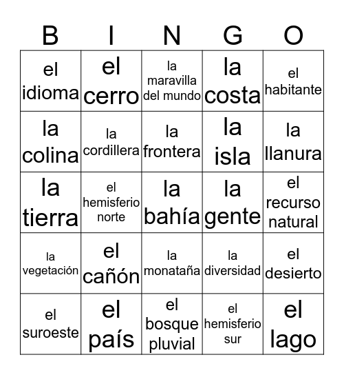 La geografía Bingo Card