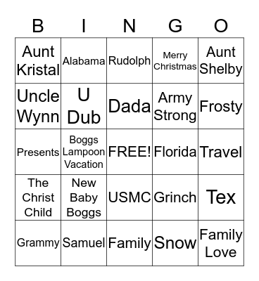 Boggs Family Christmas 2013  Bingo Card